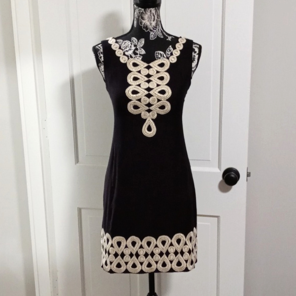 Htf Lilly Pulitzer - Adelson Dress W/Metallic Embroidery
